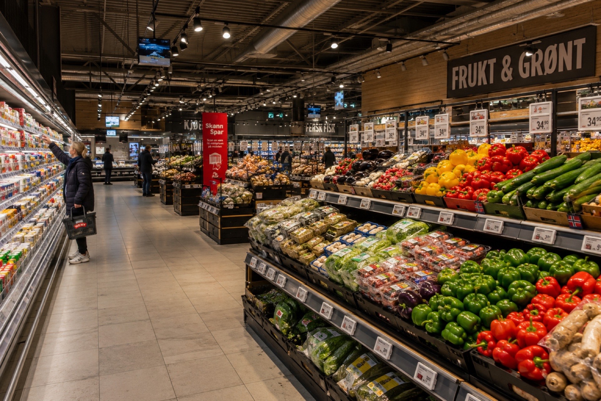 Supermarket norweski – dział z owocami i warzywami